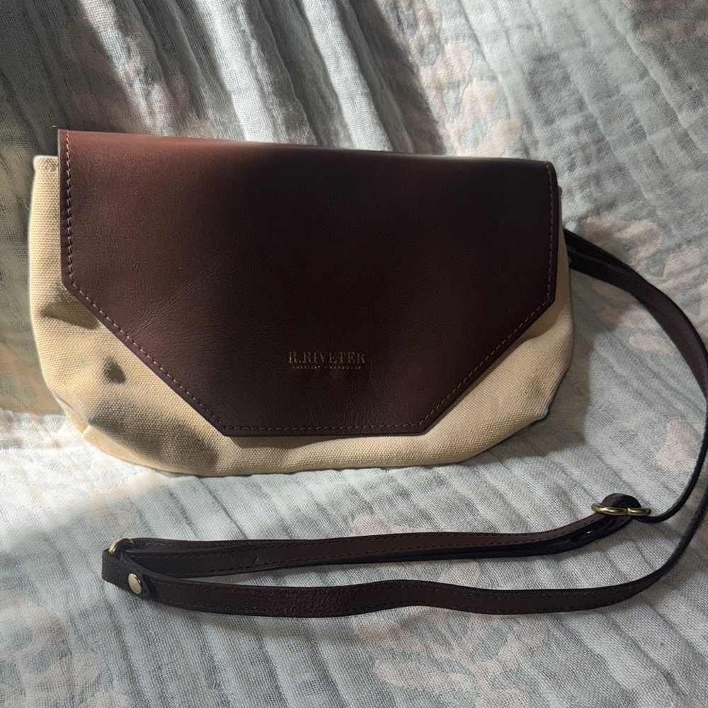 R. Riveter Brown and Tan Crossbody Bag